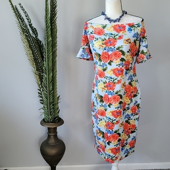 Bisou Bisou floral print off the shoulder dress NWT - Picture 2 of 10